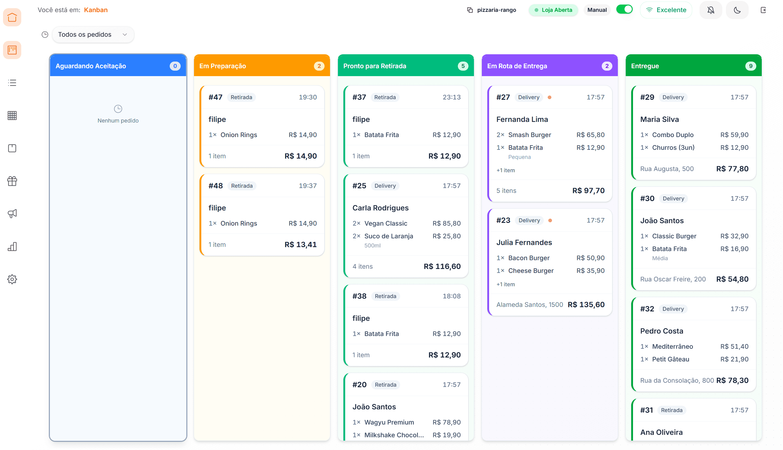 Kanban de Pedidos - Gestão visual e eficiente de todos os pedidos