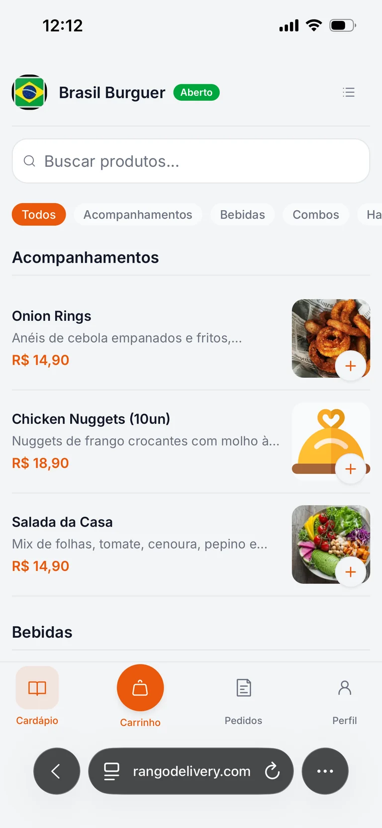 Navegue pelo cardápio